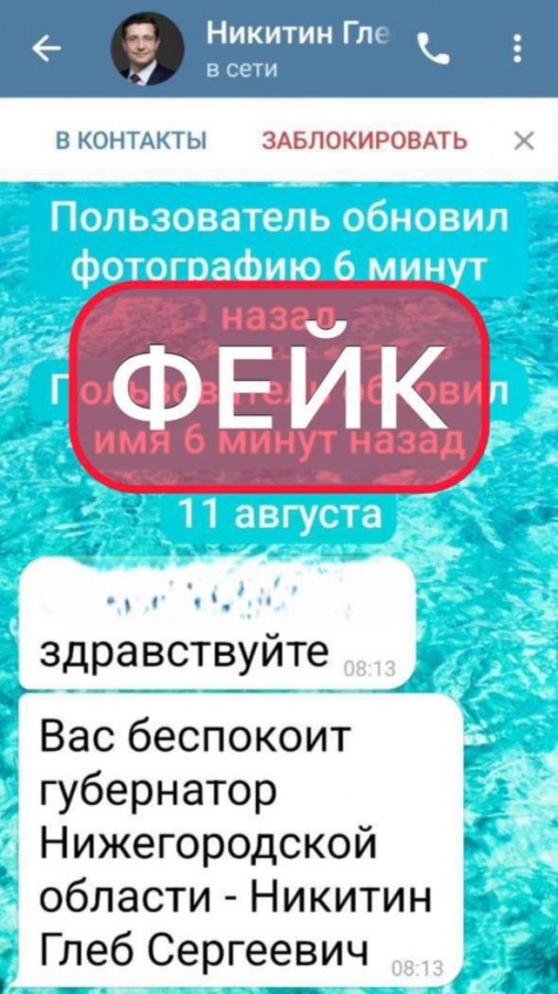 Фейковый аккаунт нижегородского губернатора Никитина вновь появился в Сети - фото 1